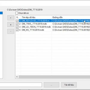 hộp thoại chọn cơ sở dữ liệu định mức 10/2019/TT-BXD ban hành 26/12/2019